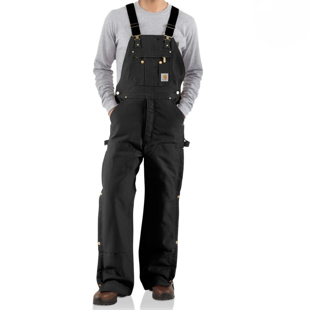Carhartt Quilt-Lined Bib Overalls Duck Zip-to-Thigh #R41 Utility Black Men 44x32 - Picture 1 of 9